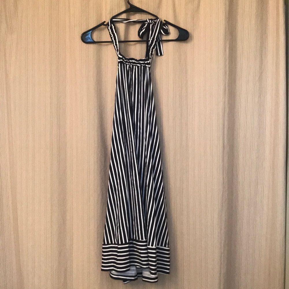Navy and white striped halter dress NWT